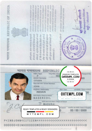 editable template, India passport template in PSD format, fully editable, with all fonts