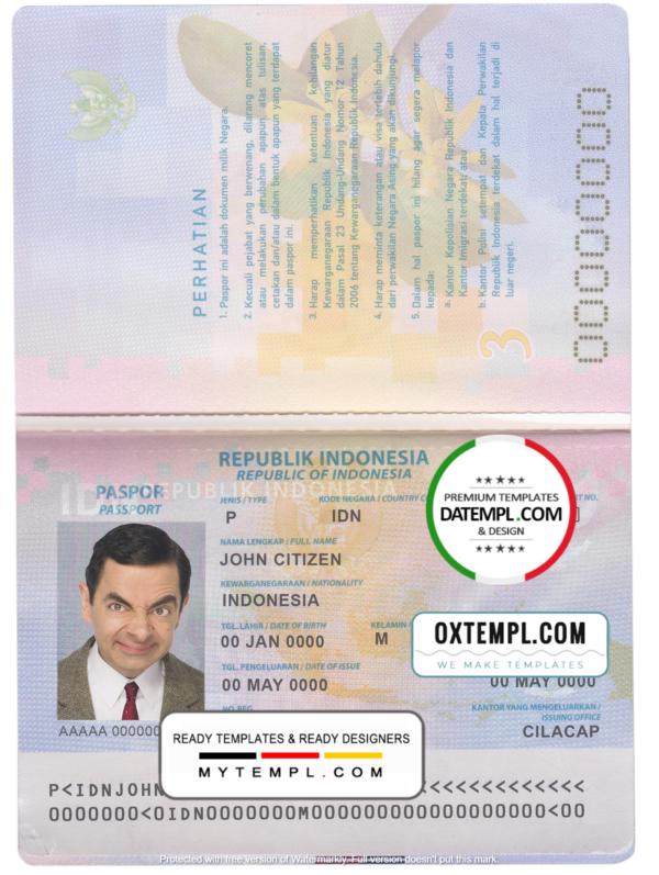 editable template, Indonesia passport template in PSD format, fully editable, with all fonts