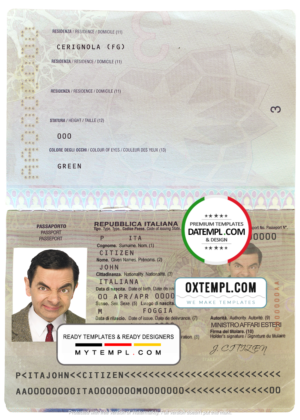 editable template, Italy passport template in PSD format, fully editable, with all fonts