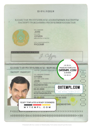 editable template, Kazakhstan passport template in PSD format, fully editable, with all fonts