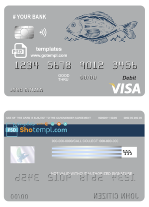 editable template, # lucky fish universal multipurpose bank visa credit card template in PSD format, fully editable