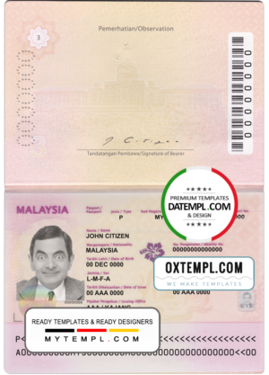 editable template, Malaysia passport template in PSD format, version 2, fully editable (till 2017)