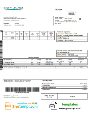 editable template, Moldova Gas utility bill template in Word and PDF format