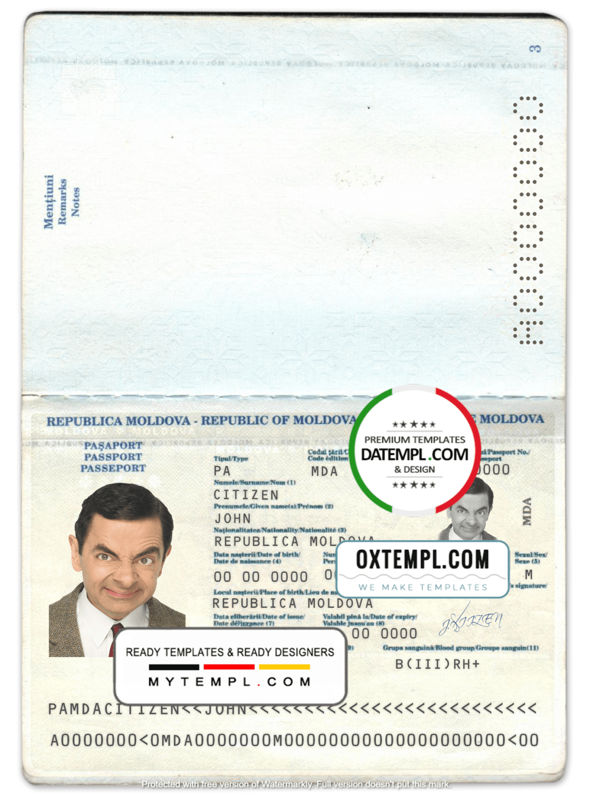 editable template, Moldova passport template in psd format, fully editable, with all fonts