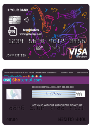 editable template, # moonlight instrumental universal multipurpose bank visa electron credit card template in PSD format, fully editable