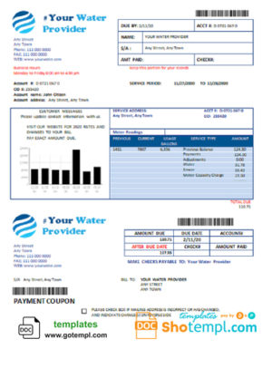 editable template, # motion water universal multipurpose utility bill template in Word format