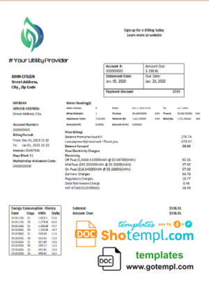 editable template, # value energy universal multipurpose utility bill template in Word format