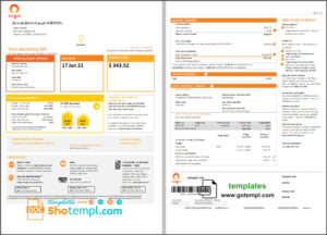 editable template, Australia New South Wales (NSW) Origin electricity utility bill template in Word and PDF format, 3pages