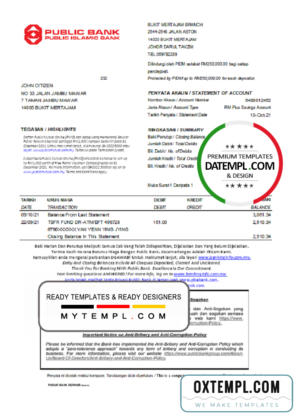 editable template, Malaysia Public Bank statement easy to fill template in Excel and PDF format