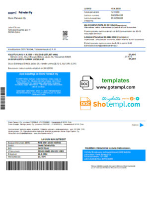 editable template, Finland Oomi Palvelut Oy electricity utility bill template in Word and PDF format