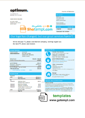 editable template, USA New York Optimum cablevision bill template in Word and PDF format
