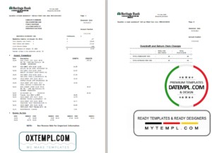 editable template, USA Heritage bank statement template in Word and PDF format (3 pages)