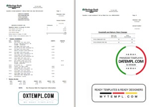 editable template, USA Heritage bank statement template in Excel and PDF format (3 pages)