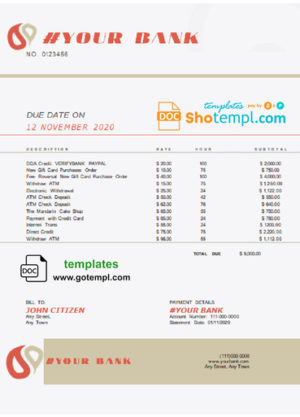 editable template, # perfect detail universal multipurpose bank statement template in Word format