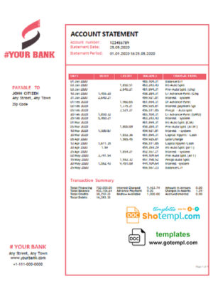editable template, # pink scarf universal multipurpose bank statement template in Word format