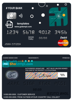 editable template, # powder art universal multipurpose bank mastercard debit credit card template in PSD format, fully editable