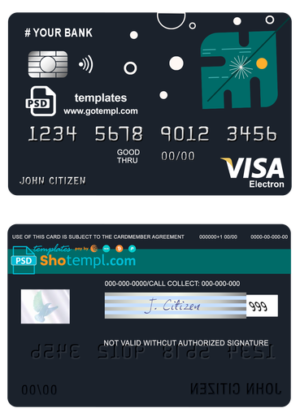 editable template, # powder art universal multipurpose bank visa electron credit card template in PSD format, fully editable