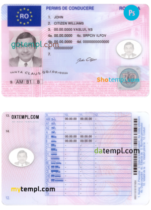 editable template, Romania driving license template in PSD format