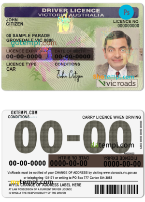 editable template, Australia Victoria state driving license template in PSD format, fully editable, with all fonts