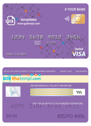 editable template, # purpleistic universal multipurpose bank visa credit card template in PSD format, fully editable