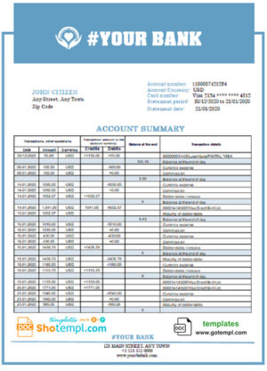editable template, # reaction blue universal multipurpose bank statement template in Word format