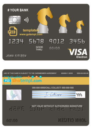 editable template, # ride horse universal multipurpose bank visa electron credit card template in PSD format, fully editable