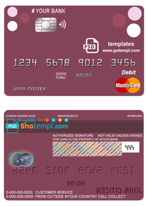 editable template, # roundara universal multipurpose bank mastercard debit credit card template in PSD format, fully editable