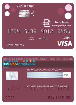 editable template, # roundara universal multipurpose bank visa credit card template in PSD format, fully editable
