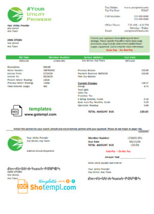 editable template, # seventh green universal multipurpose utility bill template in Word format