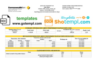 editable template, Australia Commonwealth account proof of address bank statement template in .doc and .pdf format