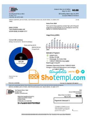 editable template, USA Michigan electricity utility bill template in Word and PDF format
