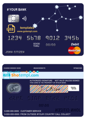 editable template, # starline astrology universal multipurpose bank mastercard debit credit card template in PSD format, fully editable