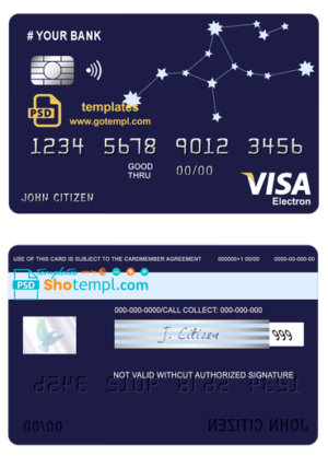 editable template, # starline astrology universal multipurpose bank visa electron credit card template in PSD format, fully editable