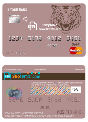 editable template, # tigarara universal multipurpose bank mastercard debit credit card template in PSD format, fully editable