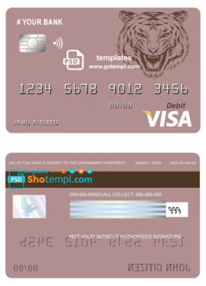 editable template, # tigarara universal multipurpose bank visa credit card template in PSD format, fully editable