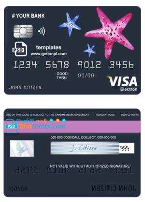 editable template, # tour star universal multipurpose bank visa electron credit card template in PSD format, fully editable