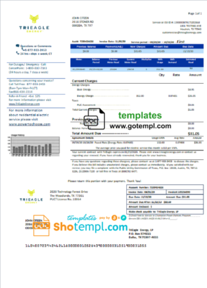 editable template, USA Texas TriEagle utility bill template in Word and PDF (.doc and .pdf) format