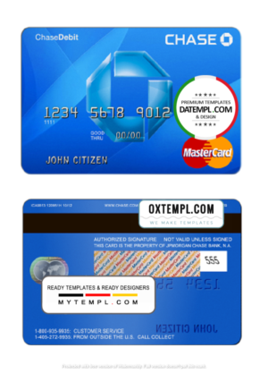 editable template, USA Chase bank MasterCard Debit card template in PSD format, fully editable