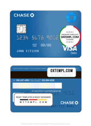 editable template, USA Chase bank Visa Debit Card template in PSD format, fully editable