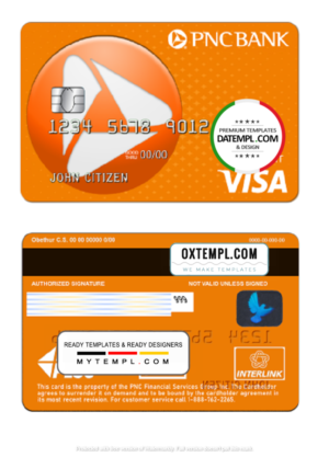 editable template, USA PNC Bank Visa Debit card template in PSD format, fully editable