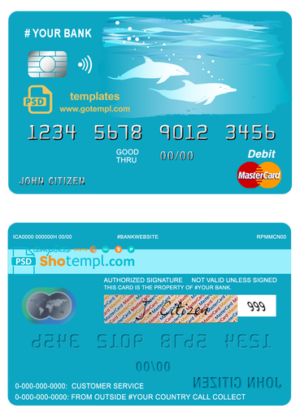 editable template, # wander dolphins universal multipurpose bank mastercard debit credit card template in PSD format, fully editable