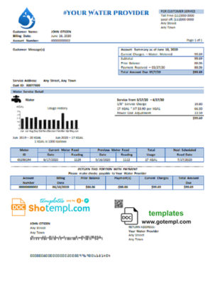 editable template, # water system universal multipurpose utility bill template in Word format