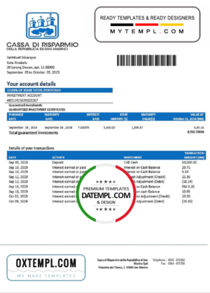 editable template, San Marino Cassa di Risparmio bank proof of address statement template in Word and PDF  format
