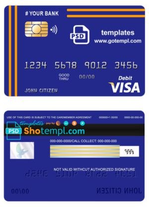 editable template, # yellowdo universal multipurpose bank visa credit card template in PSD format, fully editable