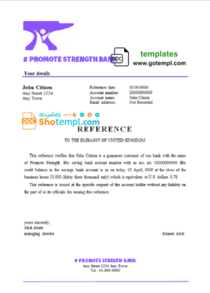 editable template, # promote strength bank universal multipurpose bank account reference template in Word and PDF format