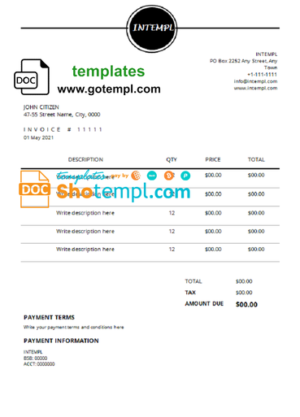 editable template, # rare branding universal multipurpose professional invoice template in Word and PDF format, fully editable
