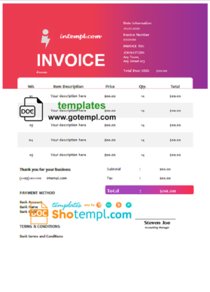 editable template, # scheme theory universal multipurpose tax invoice template in Word and PDF format, fully editable