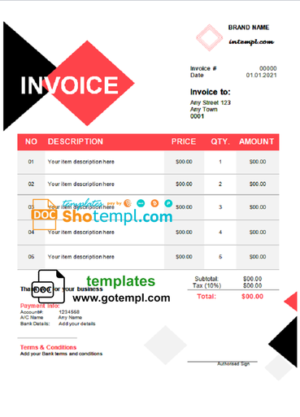 editable template, # daisy fleur universal multipurpose tax invoice template in Word and PDF format, fully editable
