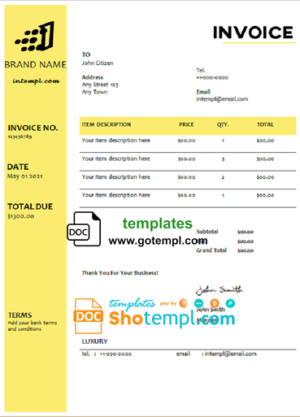 editable template, # micro iron universal multipurpose tax invoice template in Word and PDF format, fully editable