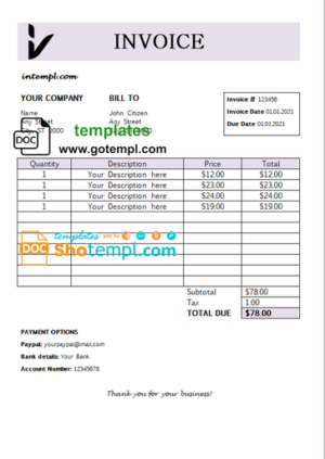 editable template, # great setting universal multipurpose professional invoice template in Word and PDF format, fully editable